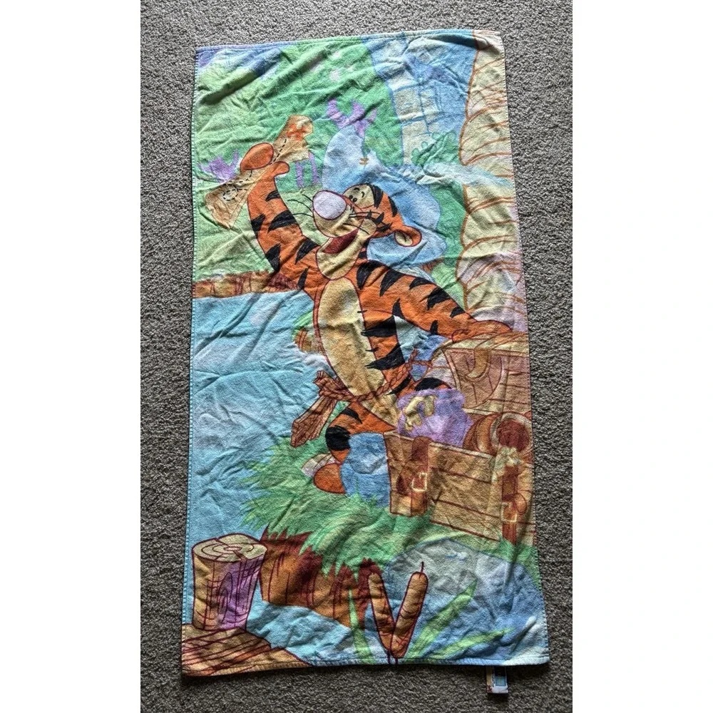 Vintage Disney Tigger Winnie the Pooh Beach Towel 2000s Cotton Outdoor